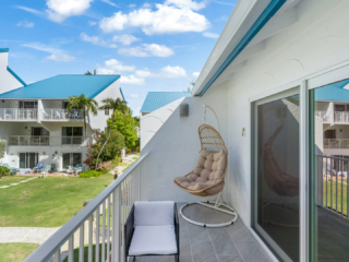 Patio in VOG unit 19, Seven Mile Beach Vacation Rental