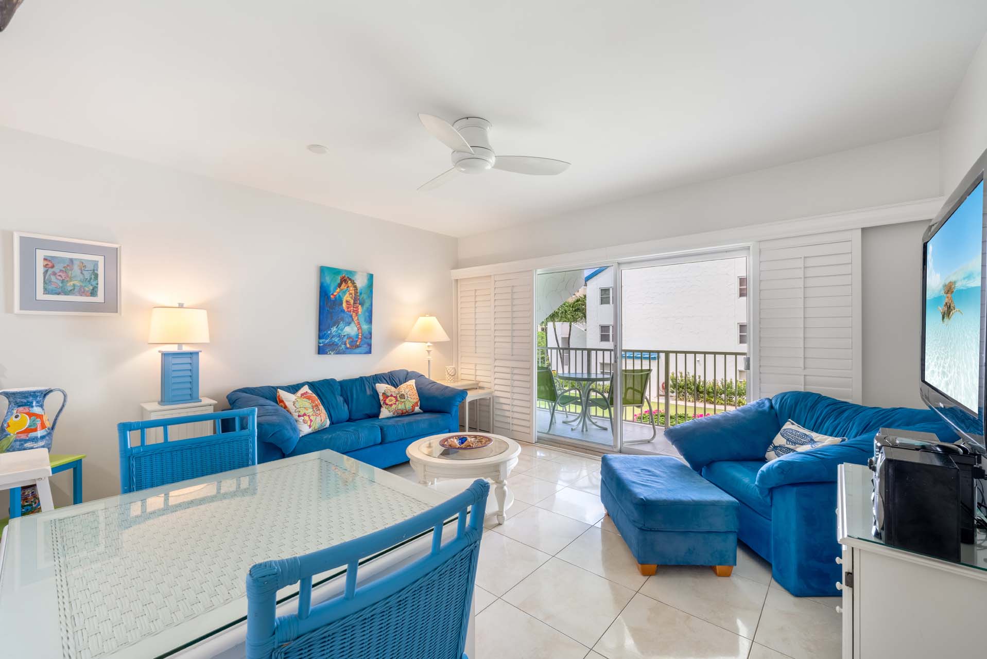 Living Room in VOG unit 7, Seven Mile Beach Vacation Rental