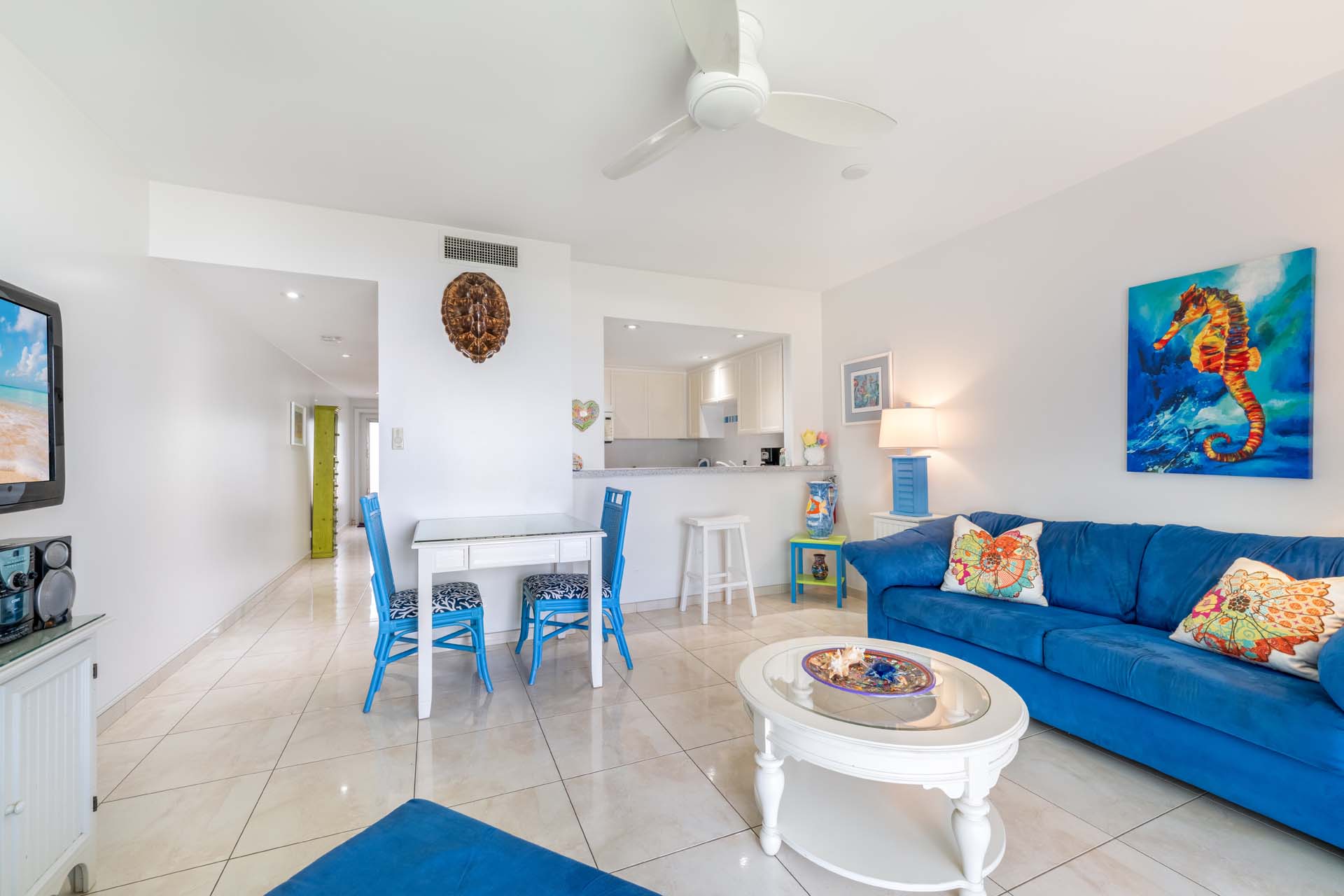 Living Room in VOG unit 7, Grand Cayman Condo Rental