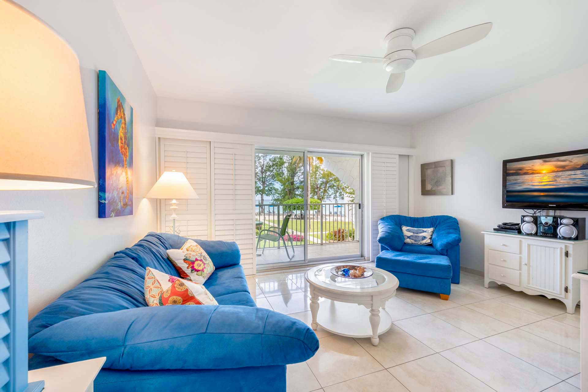 Living Room in VOG unit 7, Grand Cayman Condo Rental